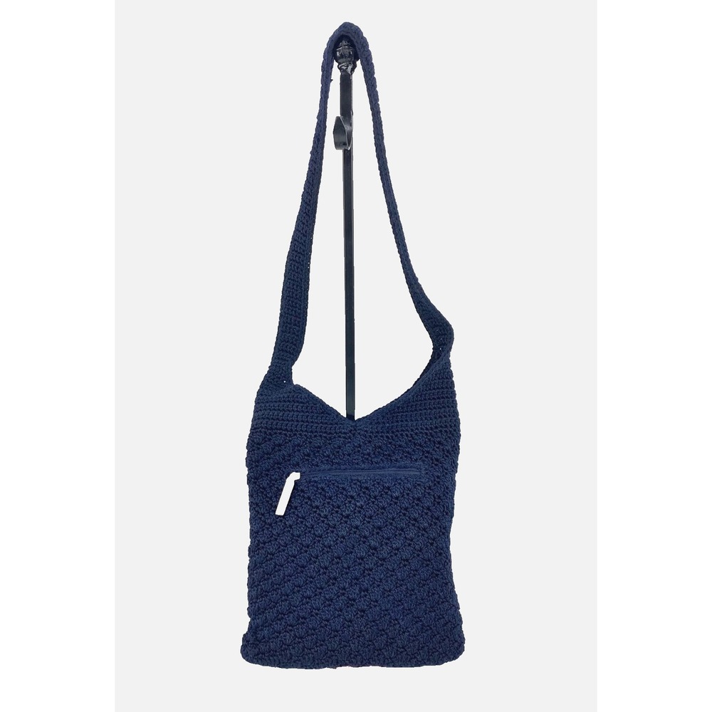The Sak Crochet Shoulder Bag Dark Navy Blue Purse Satchel Nylon Medium - Large - Picture 2 of 8